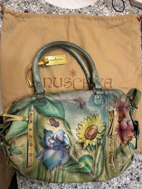 Anuschka Hand-Painted Floral Leather Satchel - Green